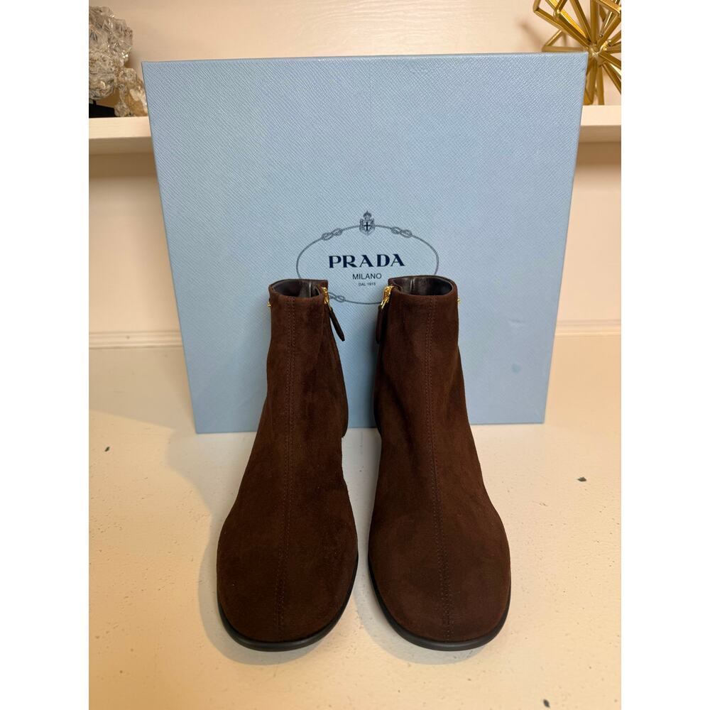 NWB Prada Suede Ankle Boots Brown Womens Size 37.5 - Picture 5 of 8